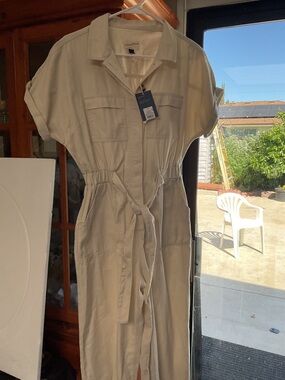 Universal Thread Beige Utility Midi Dress with Waist Tie